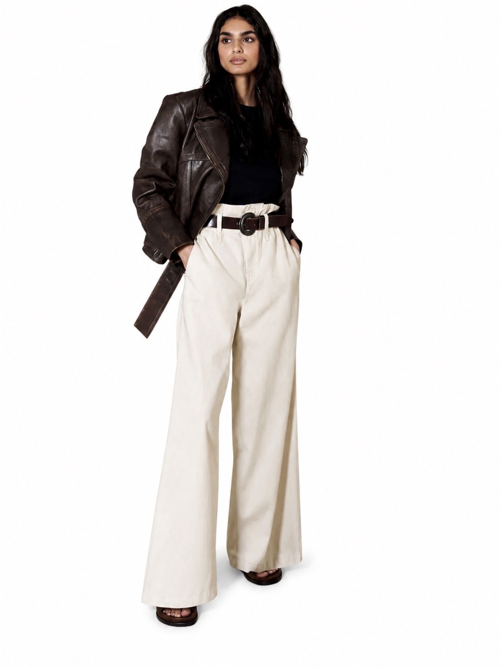 Banana Republic Evie Paperbag Wide-Leg Pants in Transition Cream NWT 4L